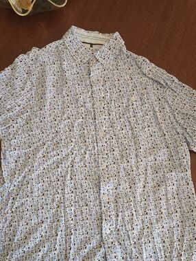 Report Collection Light Blue & White Patterned Short-Sleeve Button-Down Shirt